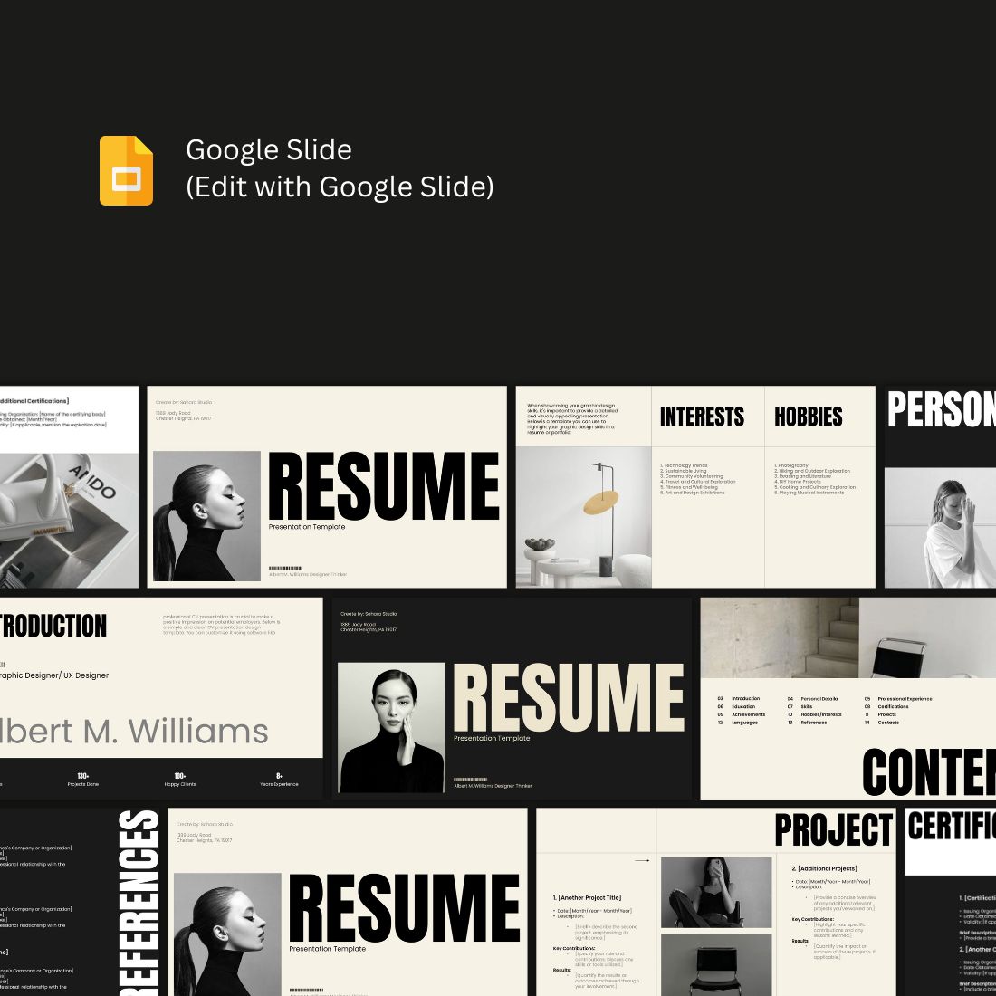 Resume / Google Slides Presentation Template preview image.