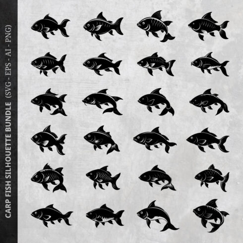 Carp fish silhouette design bundle set with white background cover image.
