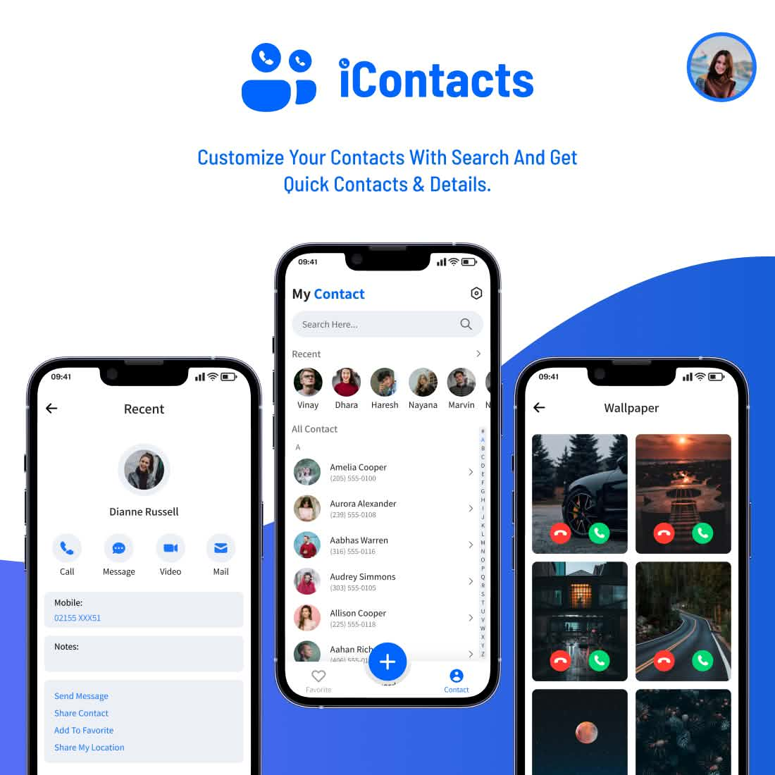 Contact App UI Design Package preview image.