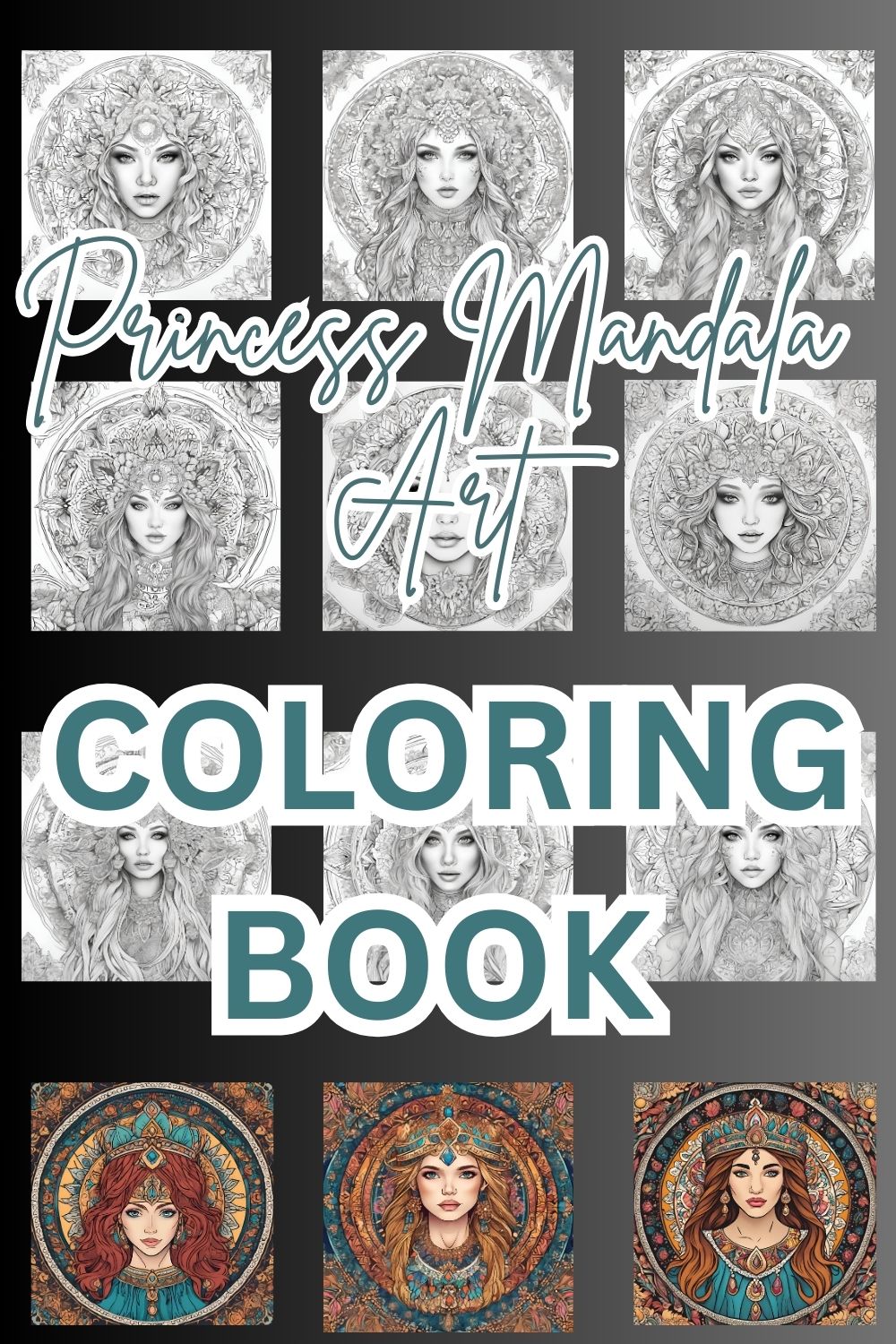 Mandala Art: Coloring book bundle of 25 coloring pages including 4 Colored pages pinterest preview image.