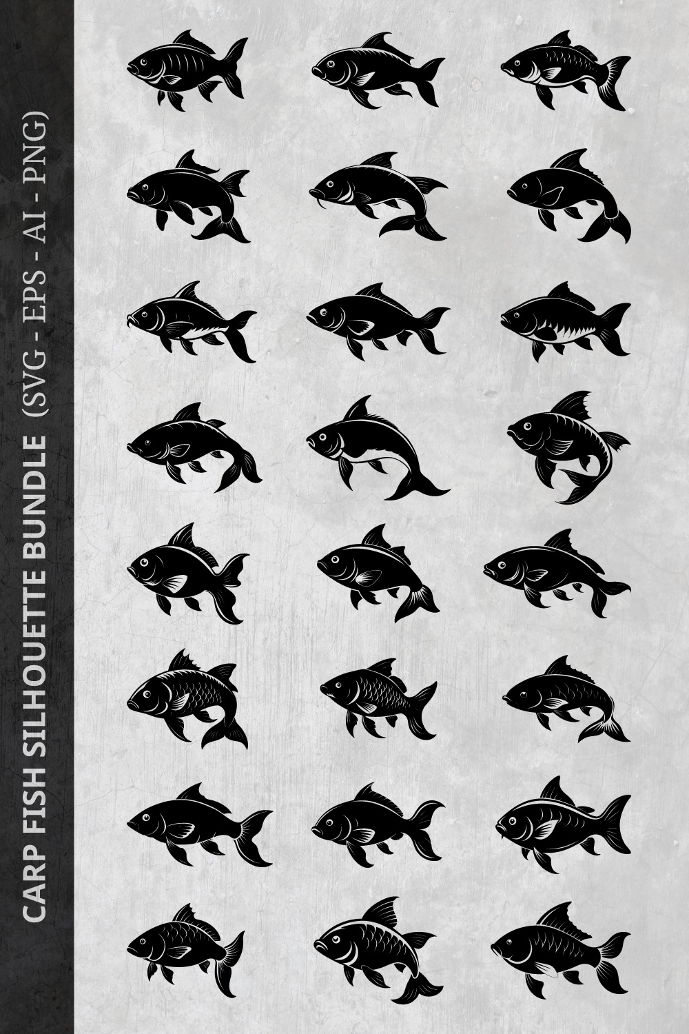 Carp fish silhouette design bundle set with white background pinterest preview image.