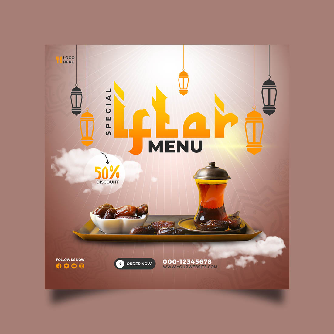 Ramadan special dates food social media post design template in vector size preview image.