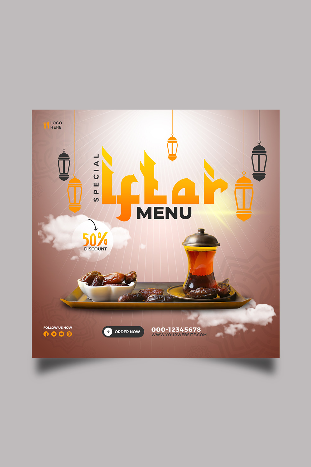 Ramadan special dates food social media post design template in vector size pinterest preview image.