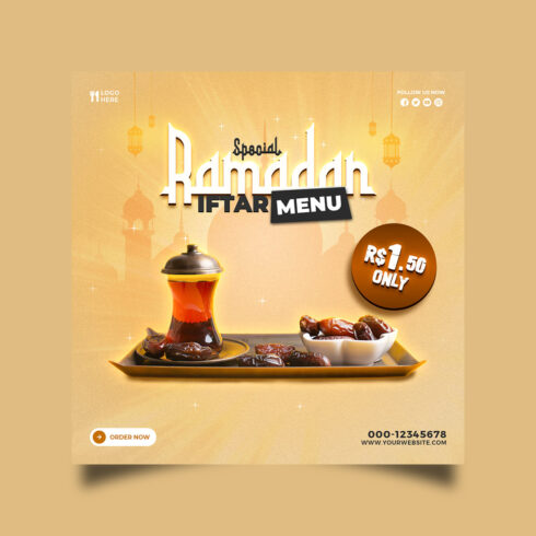 Ramadan special dates food social media post design template cover image.