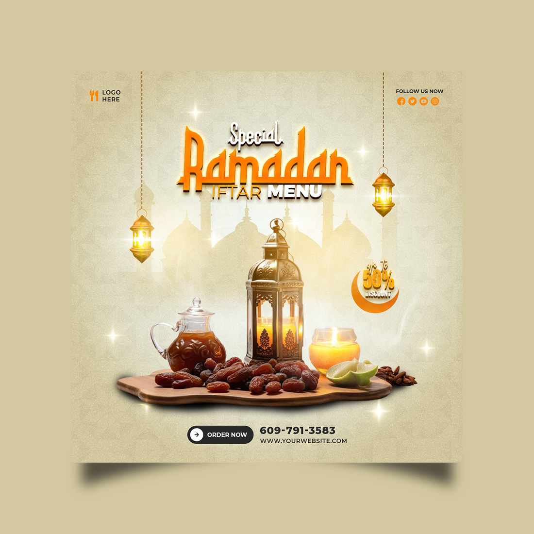 Ramadan social media post design template cover image.