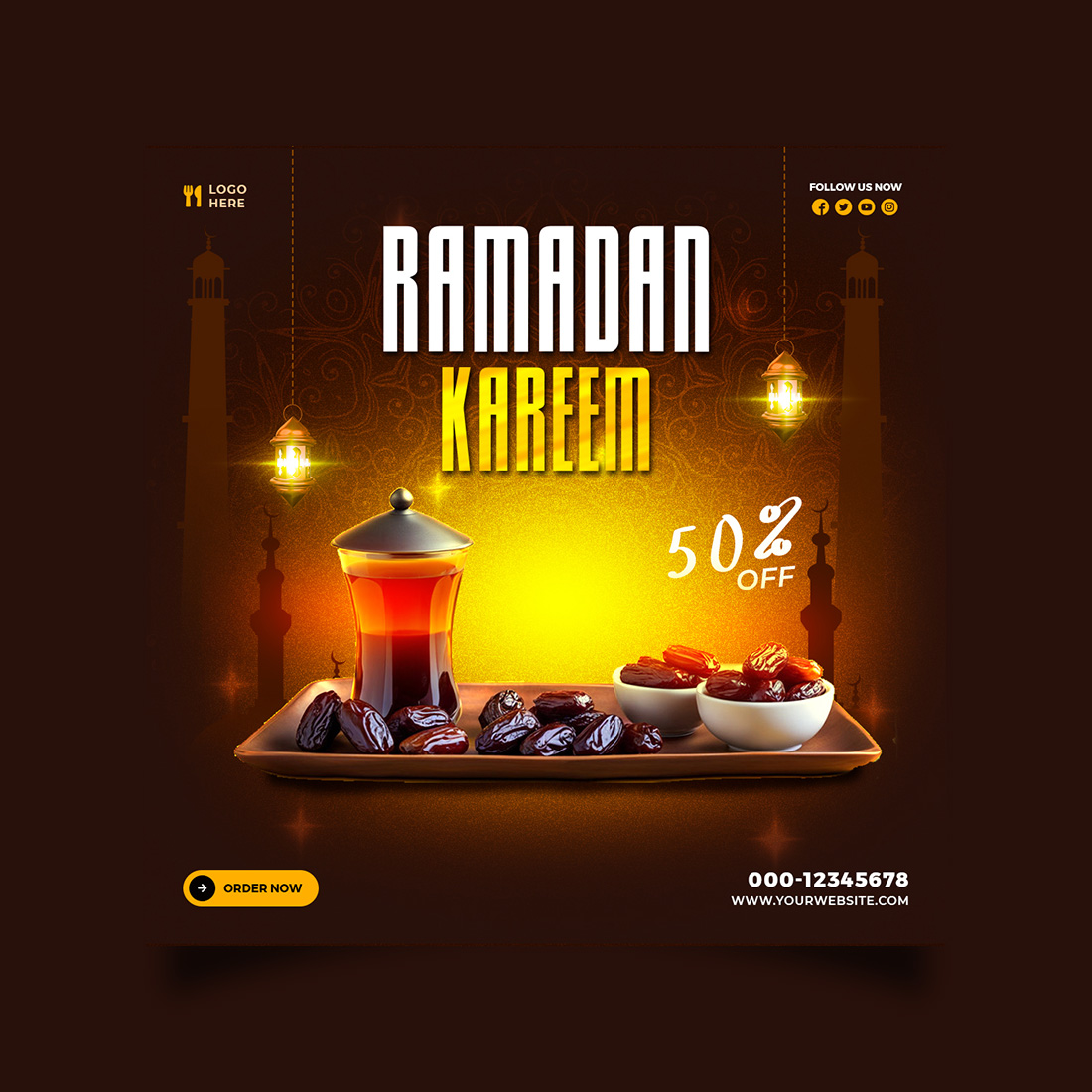 Ramadan social media post design template preview image.