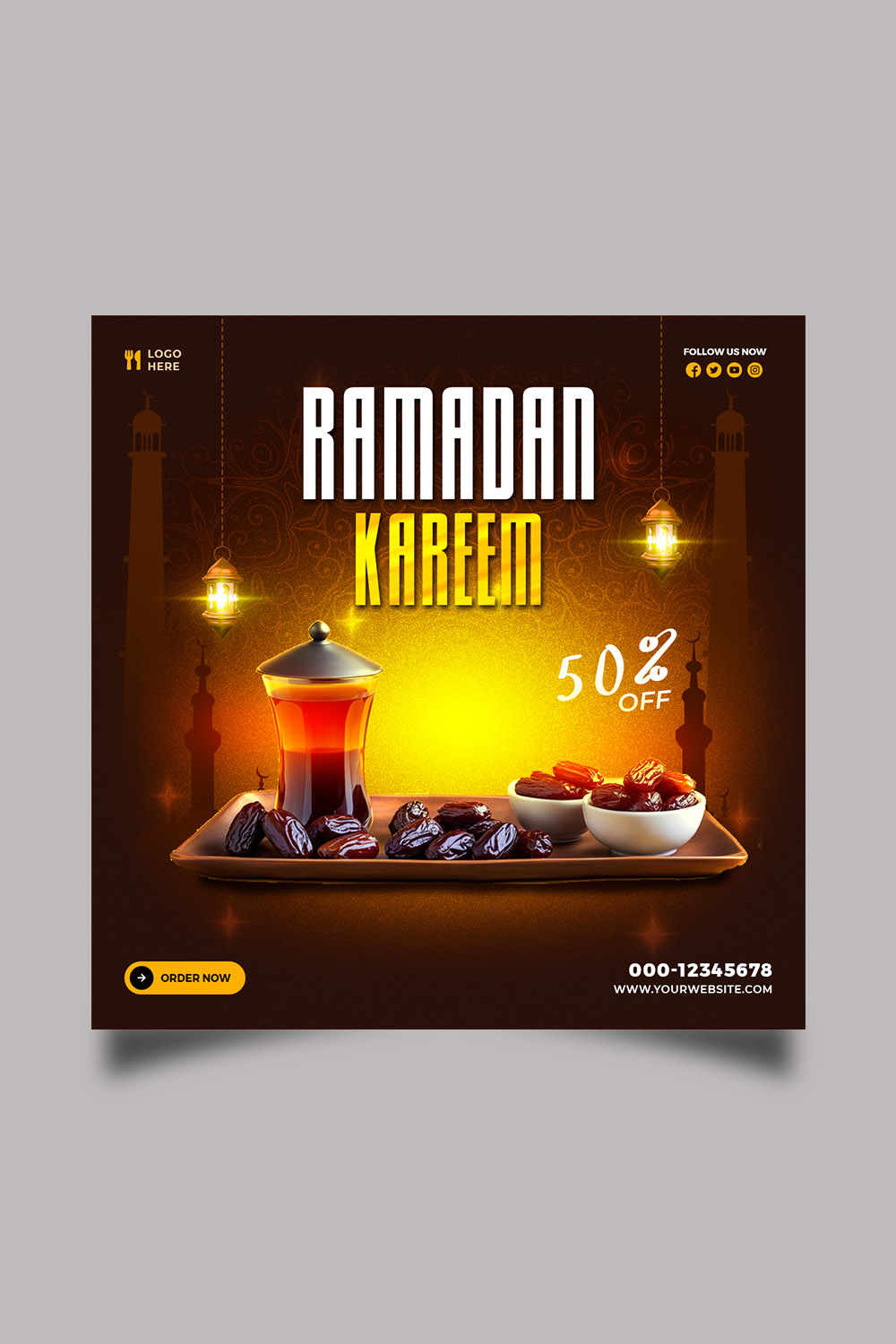 Ramadan social media post design template pinterest preview image.