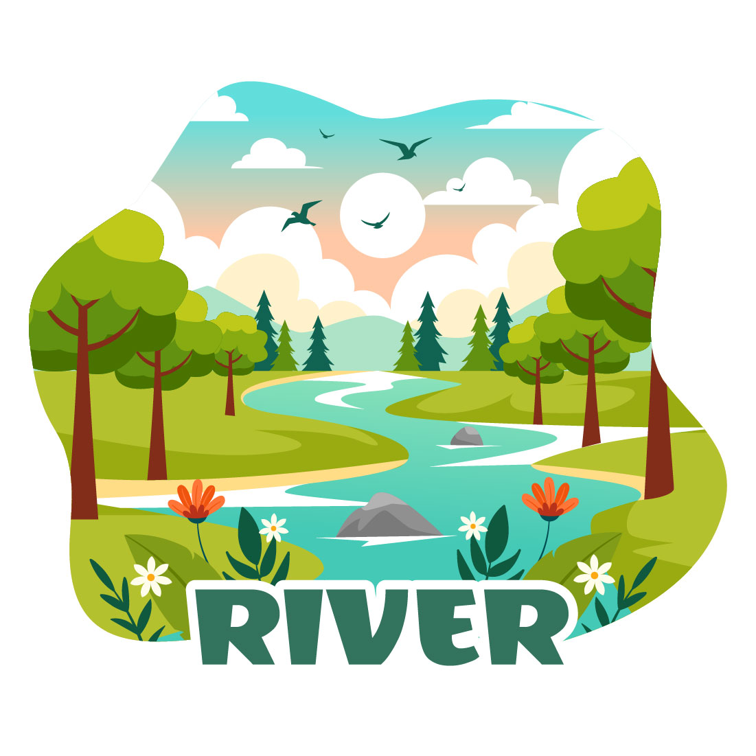 9 River Landscape Illustration preview image.