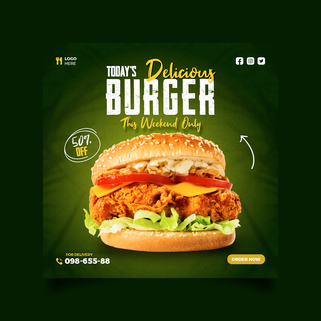 Food social media banner design template Burger social media post vector illustration preview image.