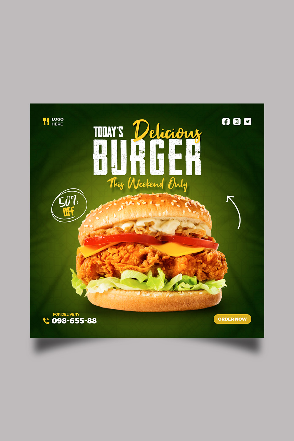 Food social media banner design template Burger social media post vector illustration pinterest preview image.