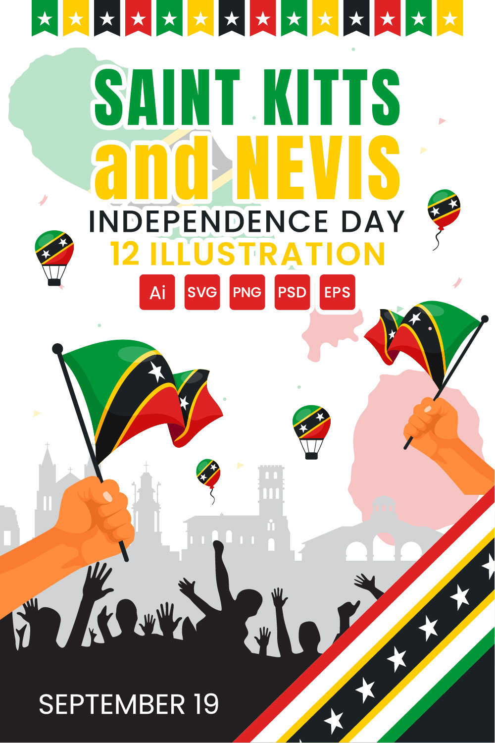 12 Independence Day Saint Kitts and Nevis Illustration pinterest preview image.