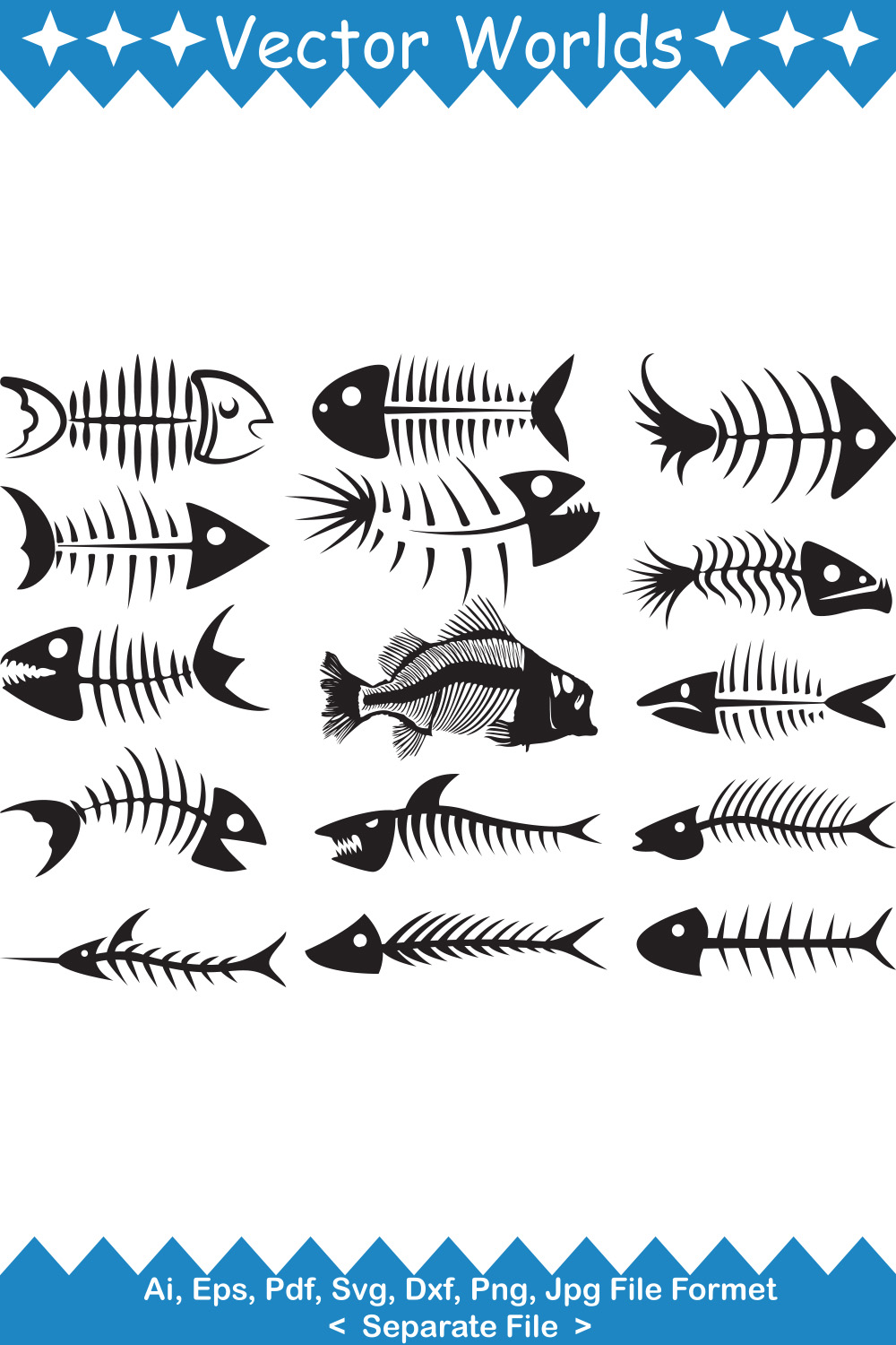 Fish Bone SVG Vector Design pinterest preview image.