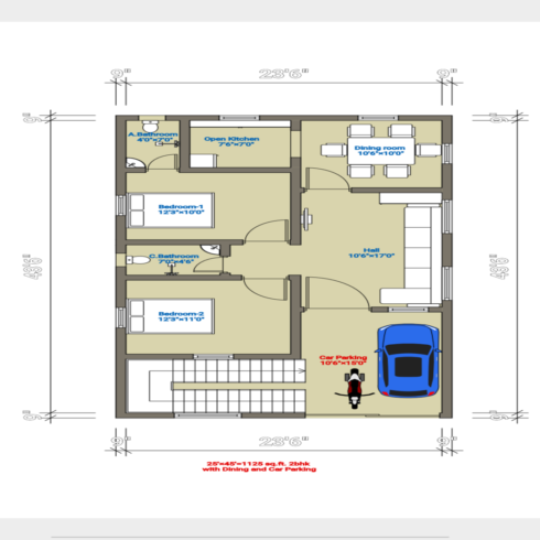 25'×45' 2bhk with Car Parking House Plan cover image.