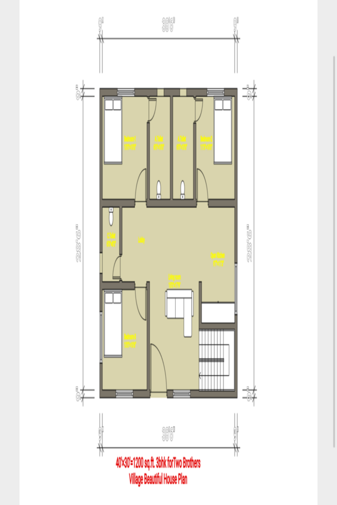 40x30 1200 sq.ft. 2bhk for two brothers for village house plan ...