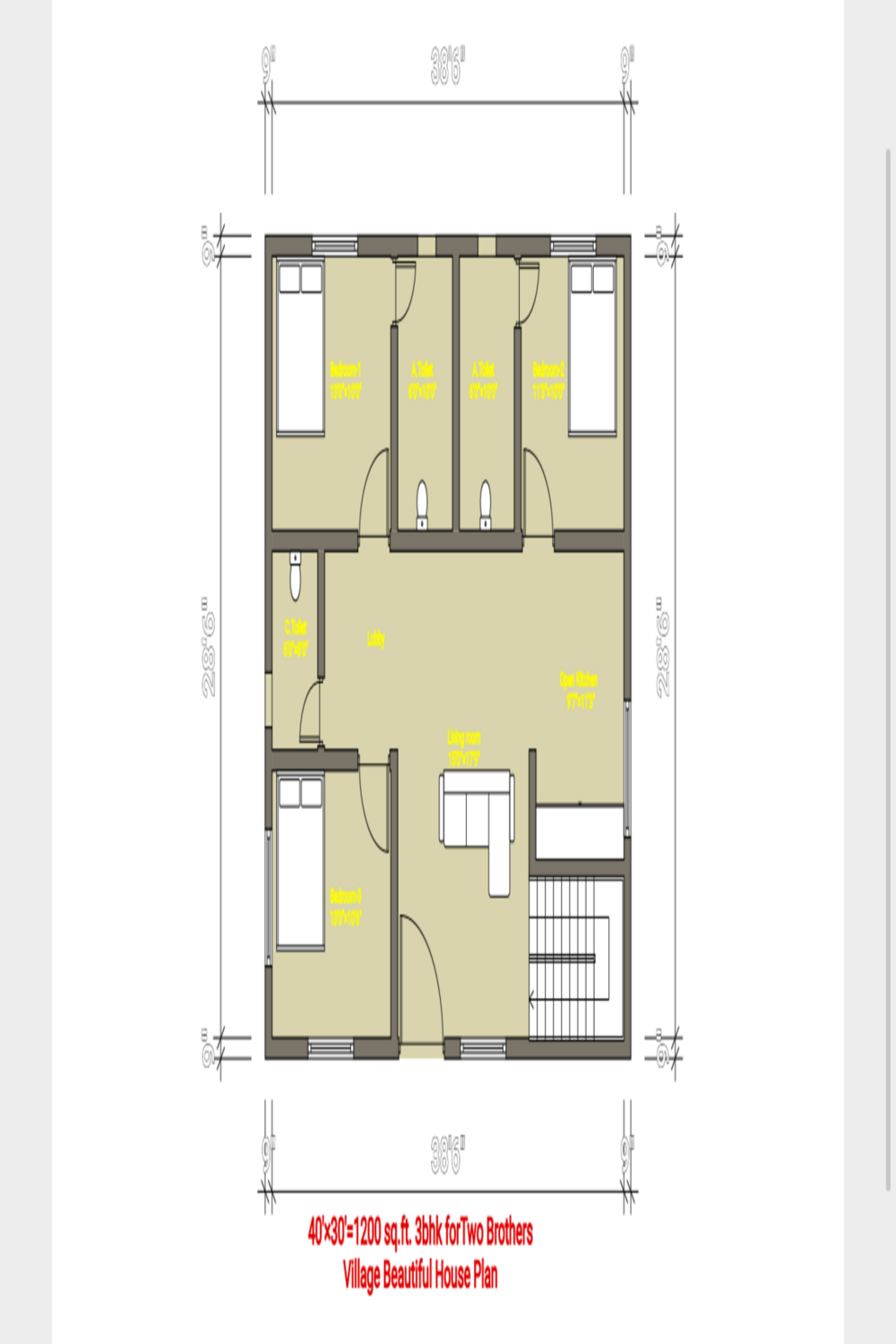 40x30 1200 sqft 2bhk for two brothers for village house plan pinterest preview image.