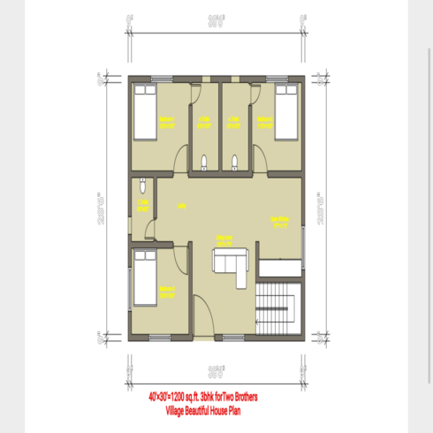 40x30 1200 sqft 2bhk for two brothers for village house plan cover image.