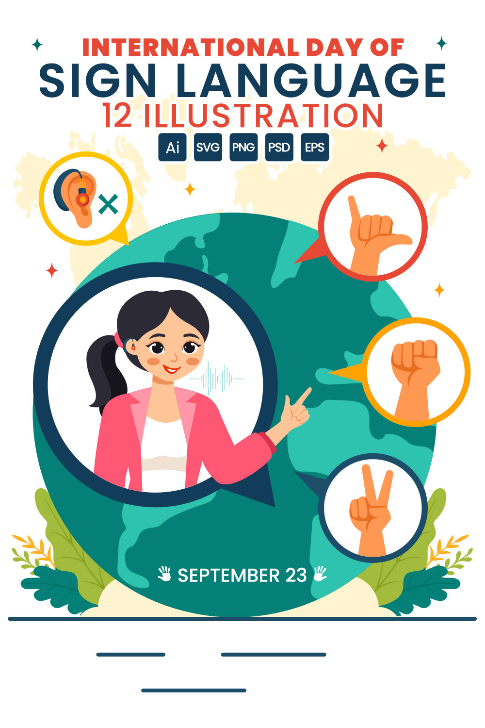 12 International Day of Sign Languages Illustration pinterest preview image.