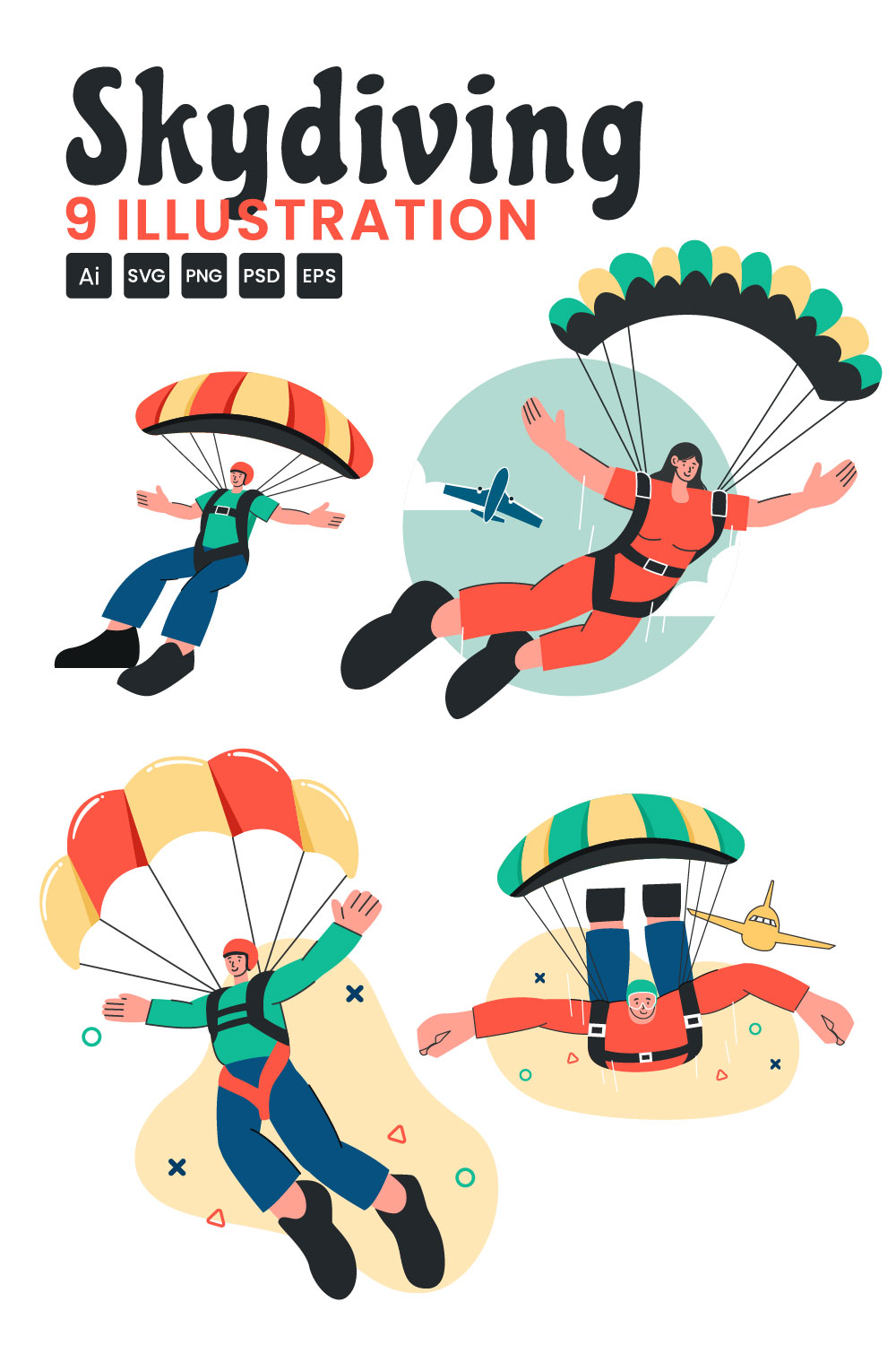 9 Skydiving Sport Illustration pinterest preview image.