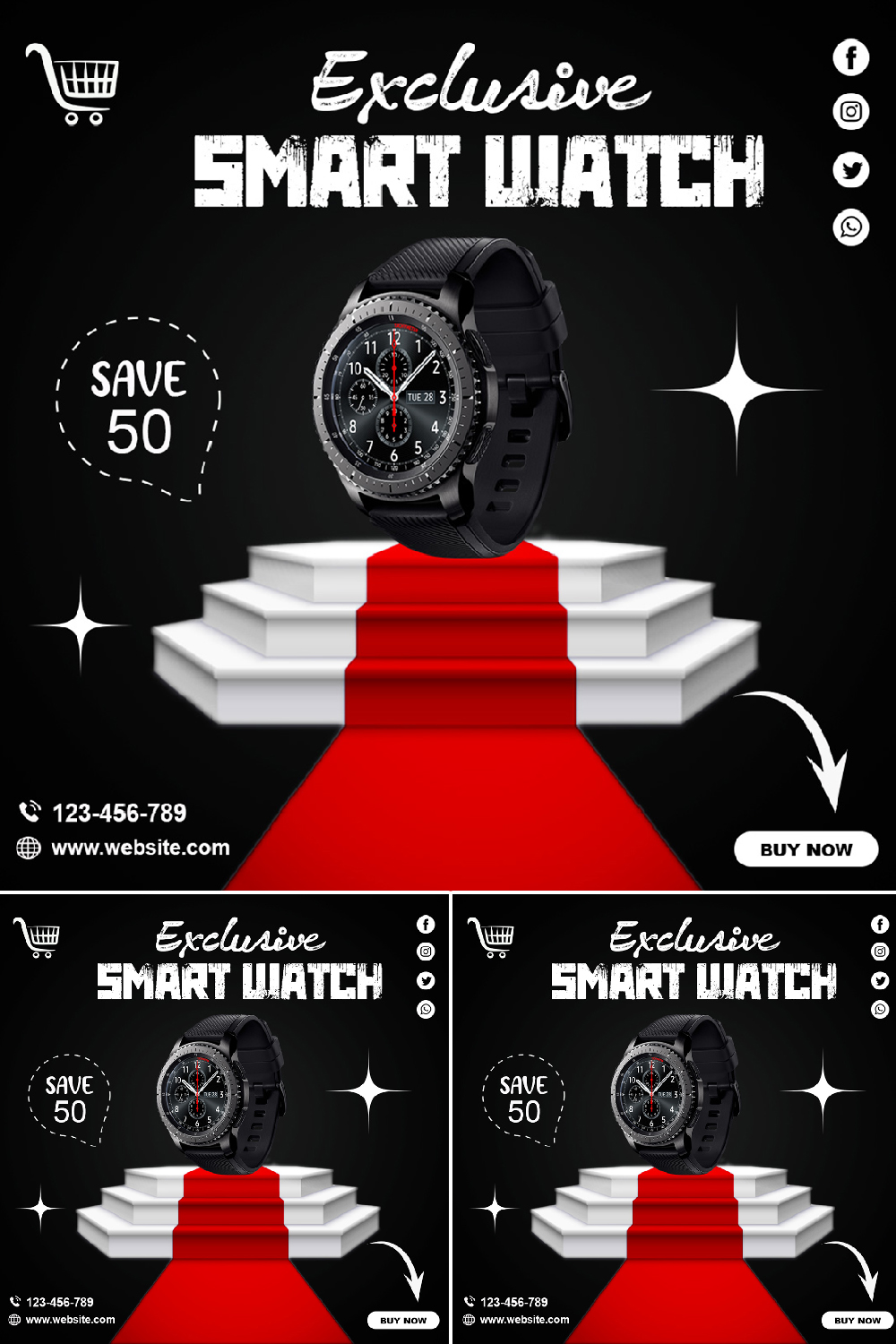 Smartwatch Social Media Post Instagram Banner Design Template PSD pinterest preview image.