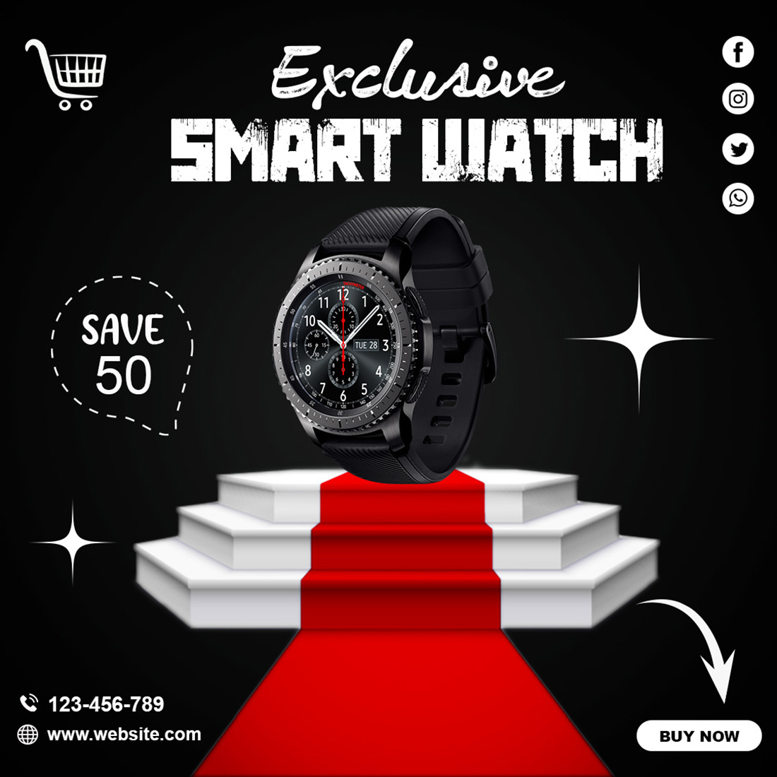 Smartwatch Social Media Post Instagram Banner Design Template PSD cover image.