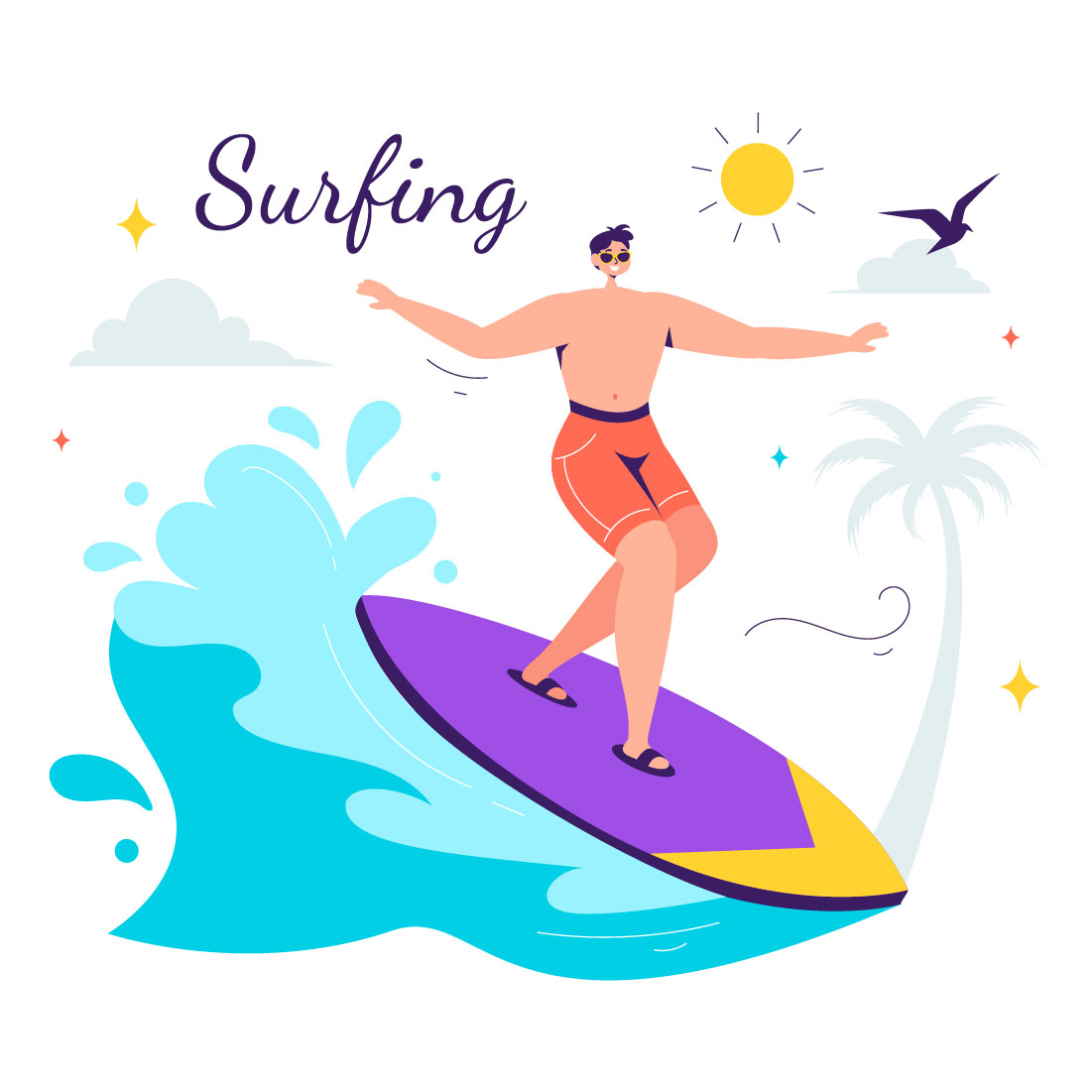 10 Summer Surfing Illustration preview image.