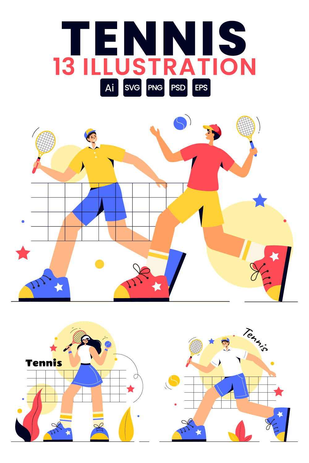 13 Tennis Player Sport Illustration pinterest preview image.