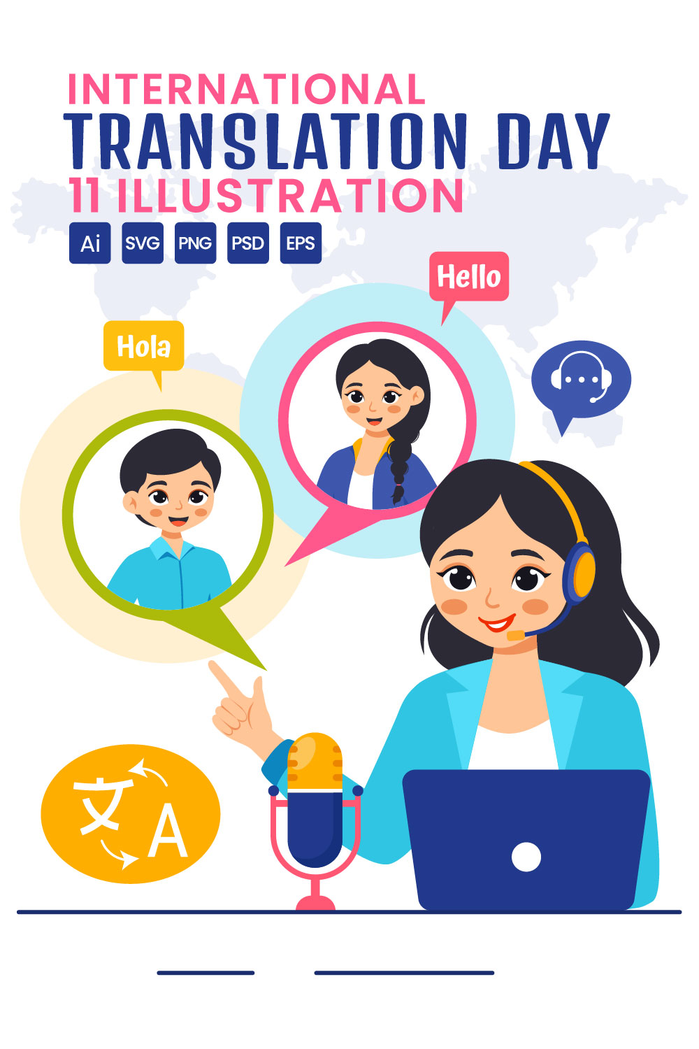 11 International Translation Day Illustration pinterest preview image.