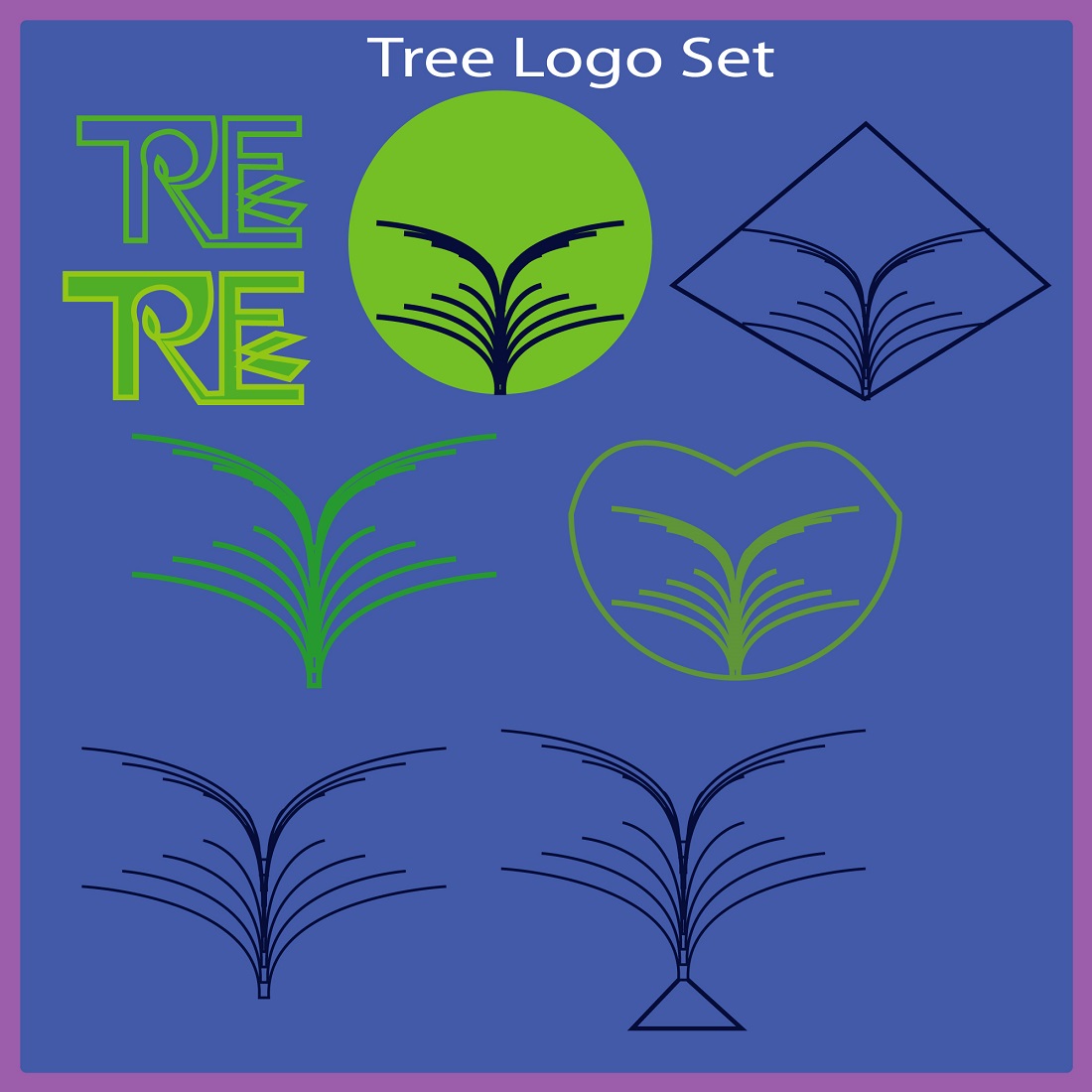 Bookshape Logo set and tree logo set design preview image.