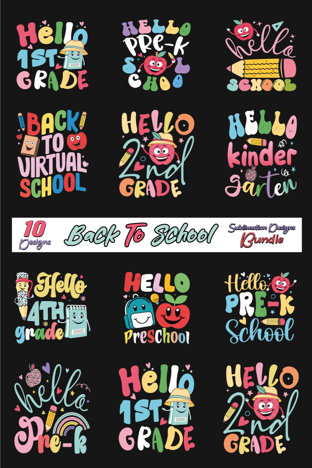 Back to School Sublimation Bundle 4 pinterest preview image.