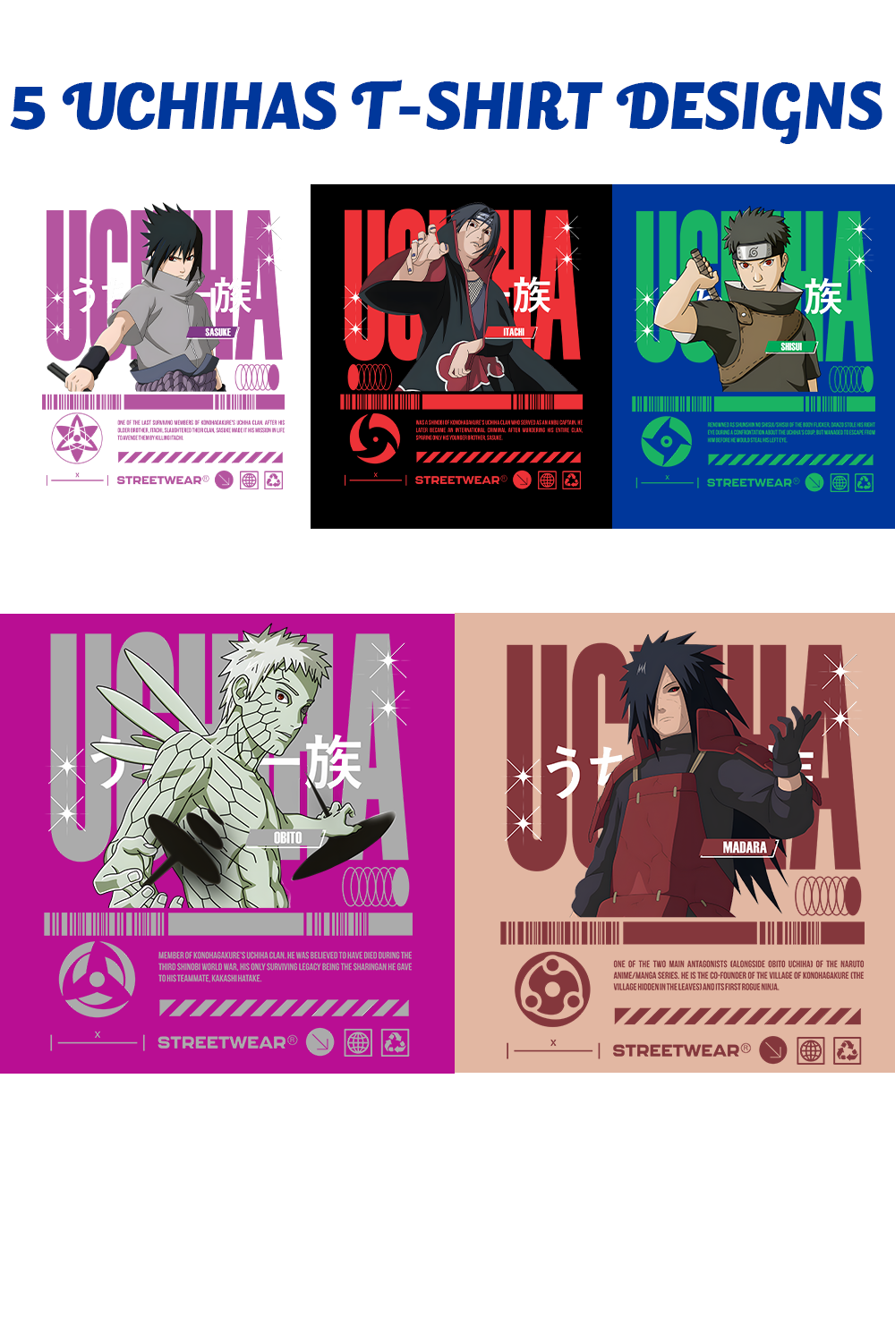 5 anime T-shirt design bundle of uchiha pinterest preview image.