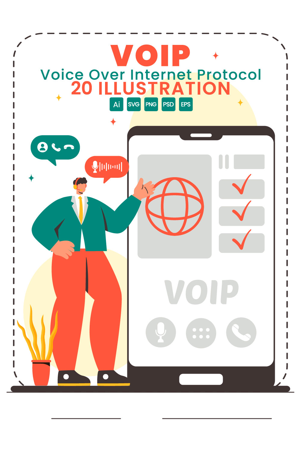 20 VOIP or Voice Over Internet Protocol Illustration pinterest preview image.