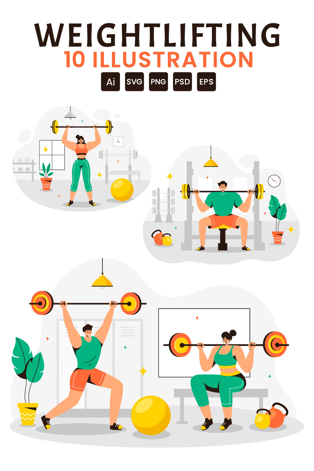 10 Weightlifting Sport Illustration pinterest preview image.