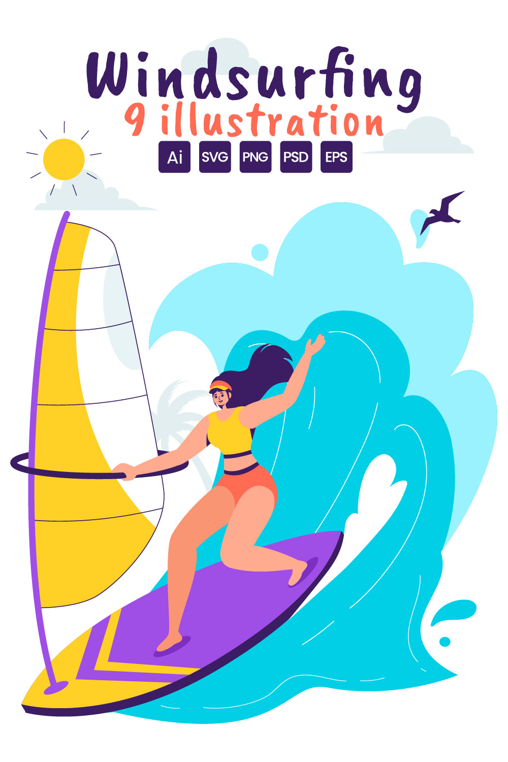 9 Windsurfing Sport Illustration pinterest preview image.