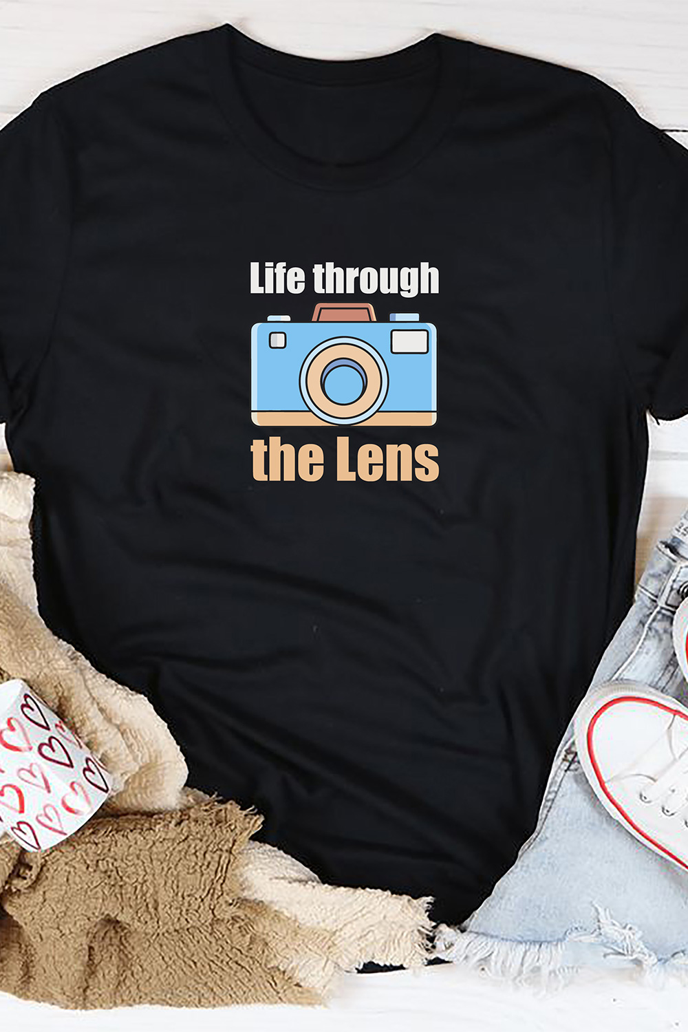 Life through the lens - World Photography Day T-Shirt Design pinterest preview image.