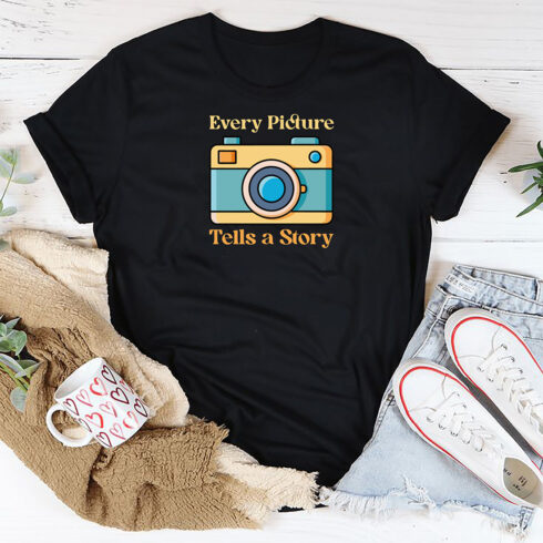 Every Picture Tells a Story - World Photography Day T-Shirt Design cover image.