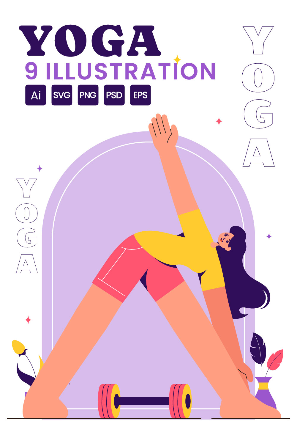 9 Yoga and Meditation Practices Illustration pinterest preview image.