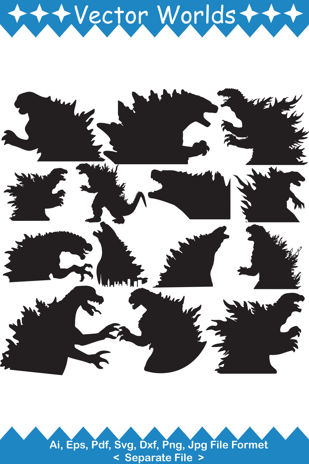 Godzilla Head SVG Vector Design pinterest preview image.