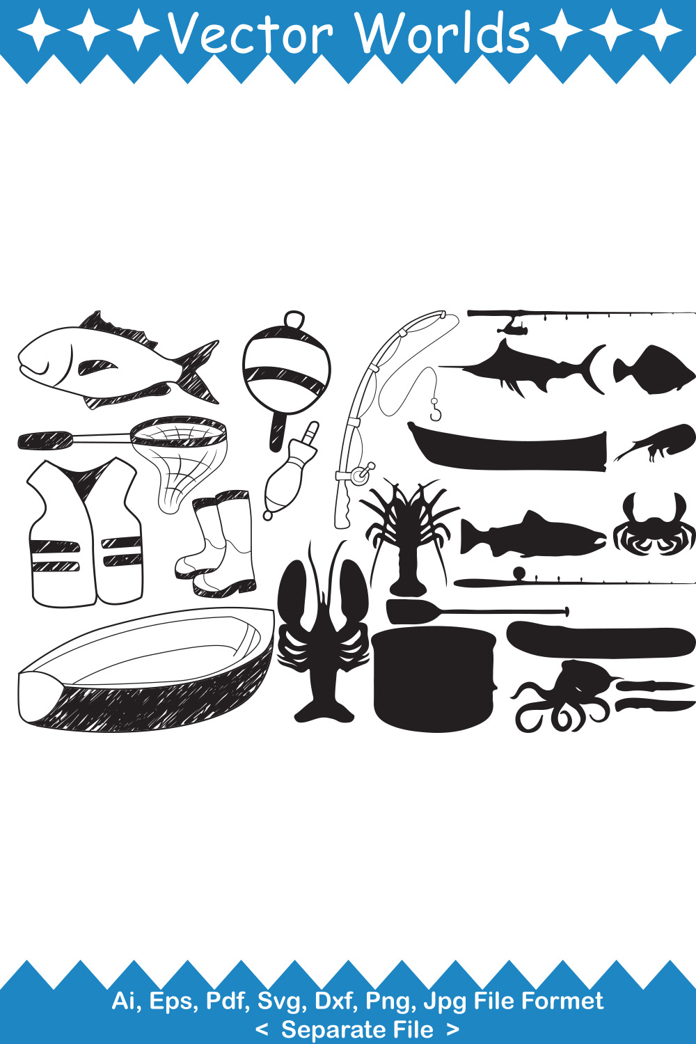 Fishing Equipment SVG Vector Design pinterest preview image.