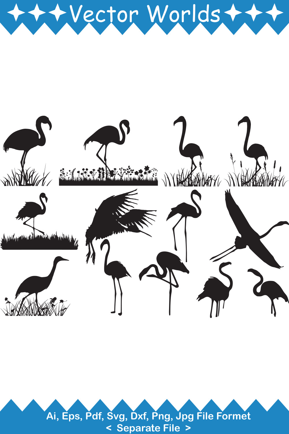 Flamingo In Grass SVG Vector Design pinterest preview image.