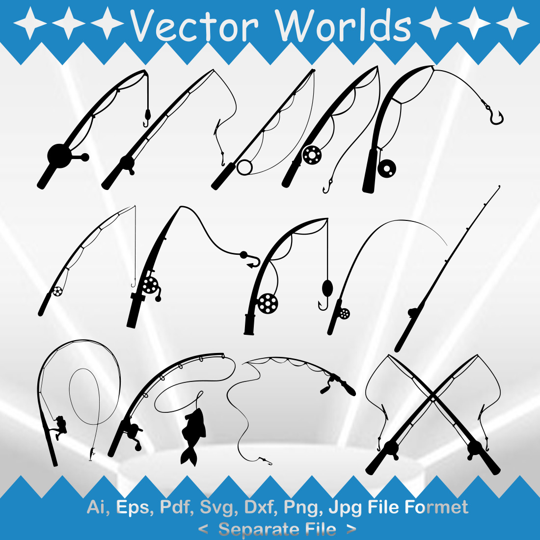 Fishing rod SVG Vector Design preview image.