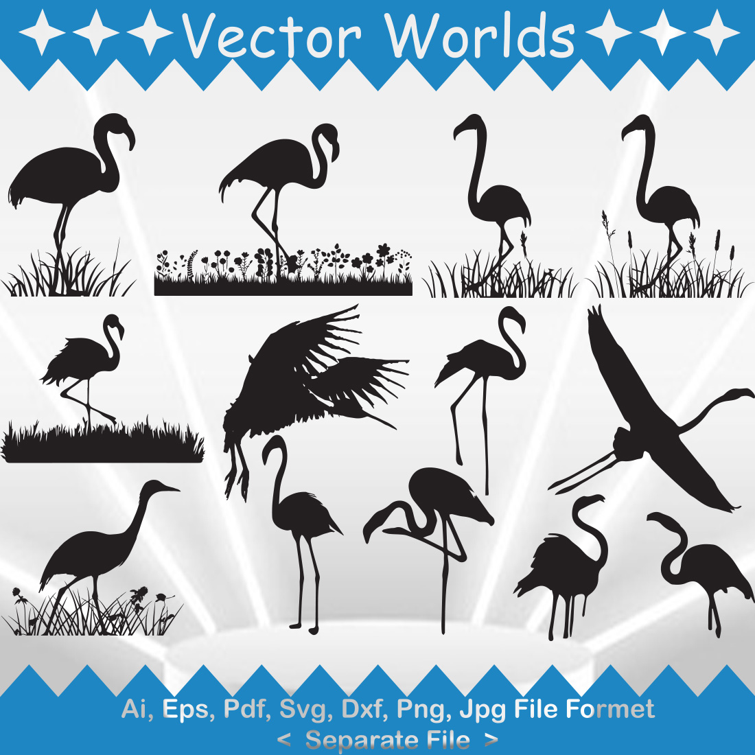 Flamingo In Grass SVG Vector Design preview image.