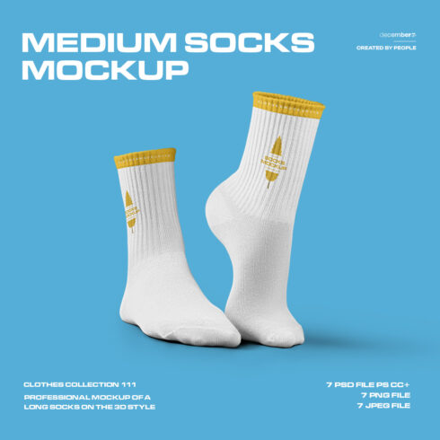 7 Mockups Medium Socks in the 3D Style cover image.