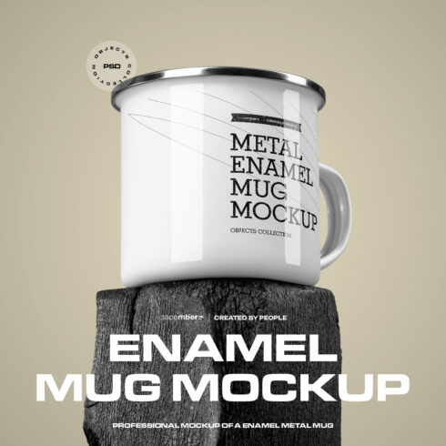 12 Mockups of Enamel Metal Mug on Burnt Wood Bar cover image.