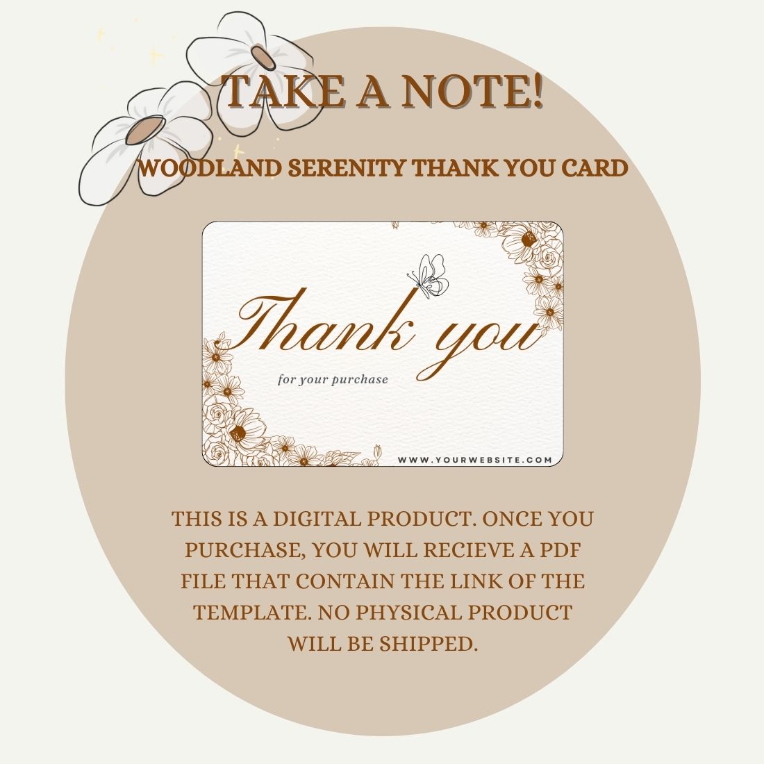 Thank you card Woodland Serenity, Business Branding Card, Digital Canva Template, Printable and Editable preview image.