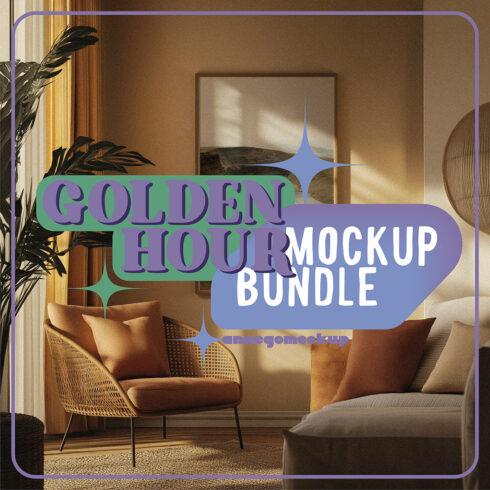 Golden Hour Mockup Bundle | Warm, Cozy Interiors | High-Resolution PSD & JPG cover image.