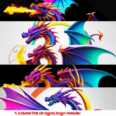 5 colorful dragon logo bundle cover image.