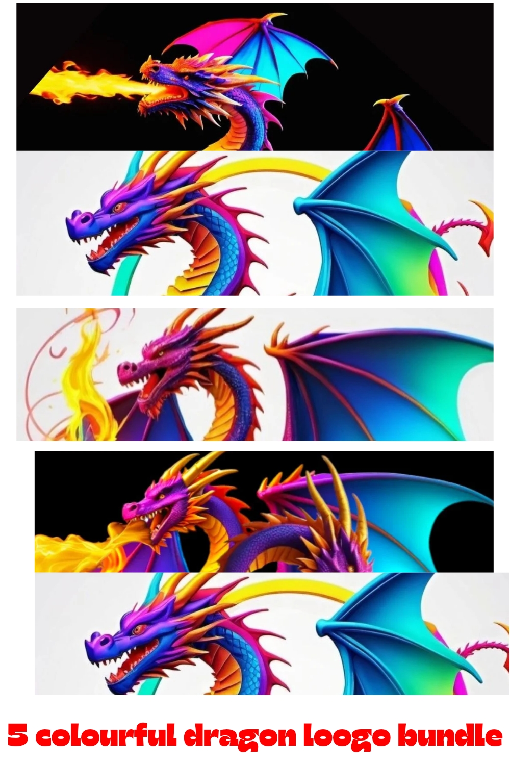 5 colorful dragon logo bundle pinterest preview image.