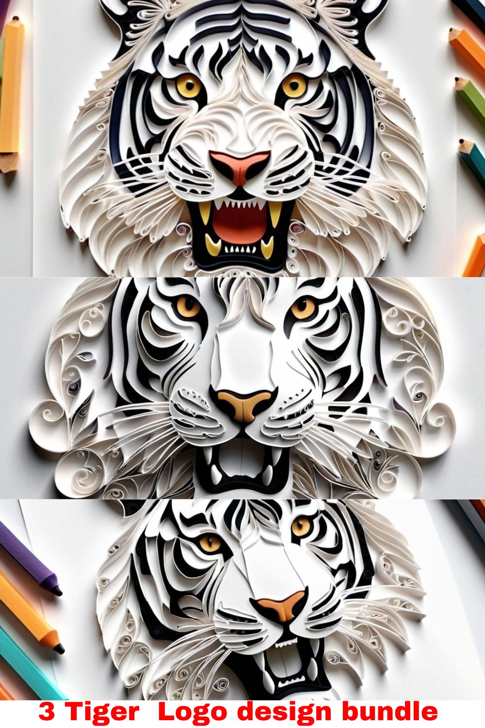 3 tiger logo design bundle pinterest preview image.