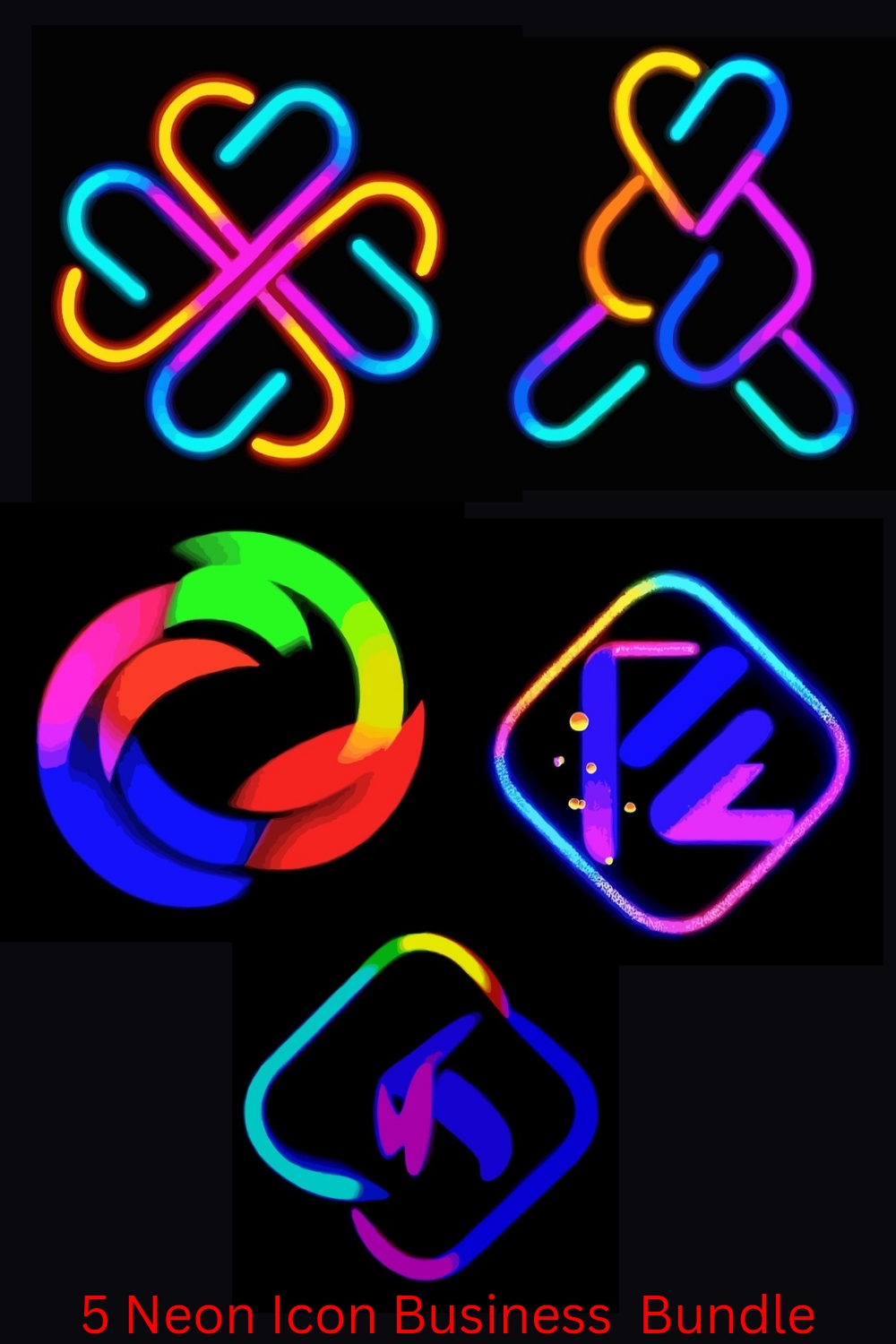 5 Neon Icon Business Logo Bundle pinterest preview image.