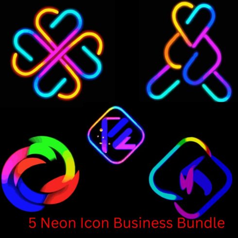 5 Neon Icon Business Logo Bundle cover image.